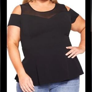 NWOT City Chic Black Pemplum Cold Shoulder Top Size XL (22)